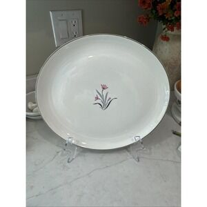 Vintage Syracuse China Alpine Serving Platter Pink Floral Made USA 12 Inch Oval